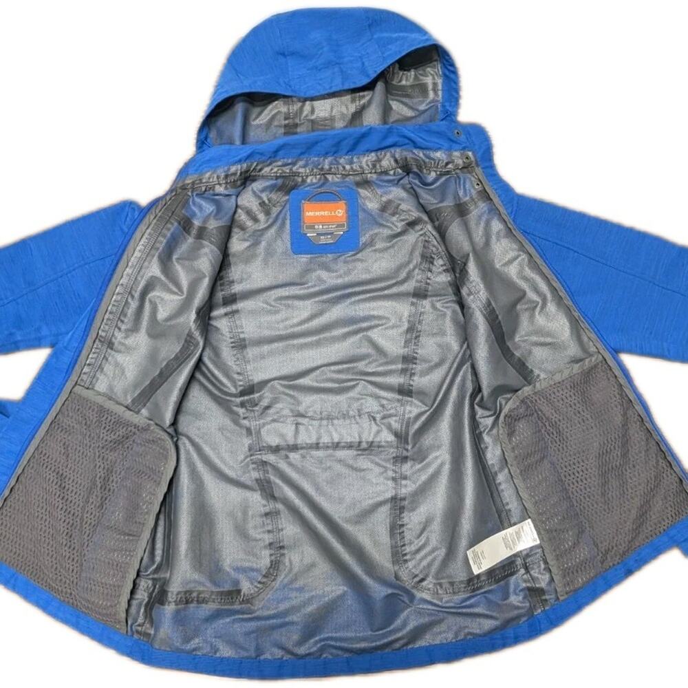 Merrell Opti-Shell Women’s XS Blue Hooded Waterproof Rain Jacket Belted - Picture 5 of 11